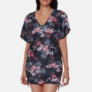 Black Floral V-Neck Swim Dress/Cover-Up